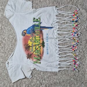 vtg Jimmy Buffett DIY Beaded crop top M Margaritaville Myrtle Beach Tourist Tee